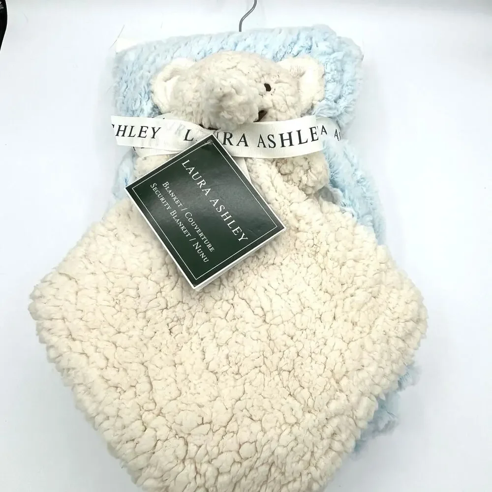 Laura Ashley ZigZag Sherpa Baby Blanket & Elephant Lovey 2-Piece Set NEW
